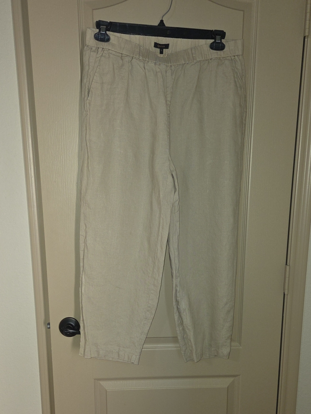 Quince Beige Elastic-Waist Cropped Linen-Blend Pants